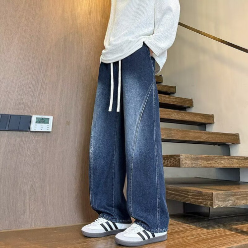 2025 New Waistband Elasticity Gradual Change American Style Jeans Men's Wide Leg Spring and Autumn Casual Loose Straight Pants 