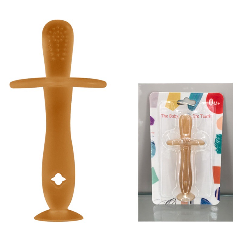 Inglés tarjeta-mounted silicona mordedor bebé molar juguete mordedor bebé silicona cepillo de dientes lechón mordedor palo