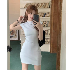 春款女装御姐风小飞袖针织连衣裙收腰显瘦包臀裙短裙子毛织工厂