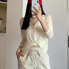 韩设计师款女轻薄透气防晒针织开衫 针织外套 女 3色 批发 0.12kg