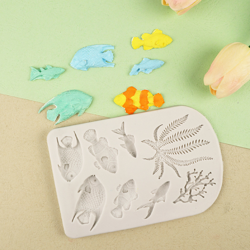 Dibujos animados pez payaso coral océano peces tropicales fondant cake chocolate decoración molde de silicona