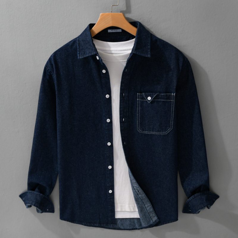 Spring and Autum Simple Denim Versatile Men's Long-Sleeved Shirt Casual Loose Men's Retro Youth Shirt 6162