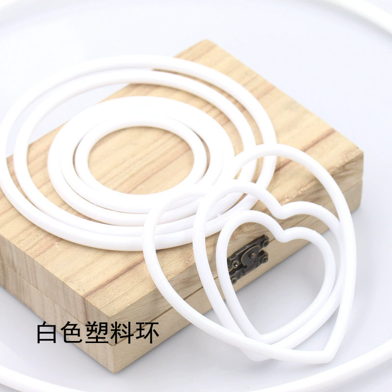 Белое пластиковое кольцо, круг, персиковое сердце, пластиковое кольцо ручной работы, плетеный автомобильный кулон, ловец снов