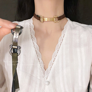 Punk Heavy Industry y2k Spice Metal Style Leather Necklace Niche Design Choker Collar Chain Neck Entry Luxury