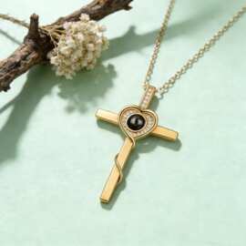 跨境热销十字架爱心投影项链纪念爱的照片可定 制彩色图片