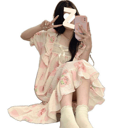 Nightgown Summer Women's Cloud Cotton Sweet Short-Sleeved Princess Pajamas Summer Loose Women's Thin Home Clothes Spring and Autumn Style