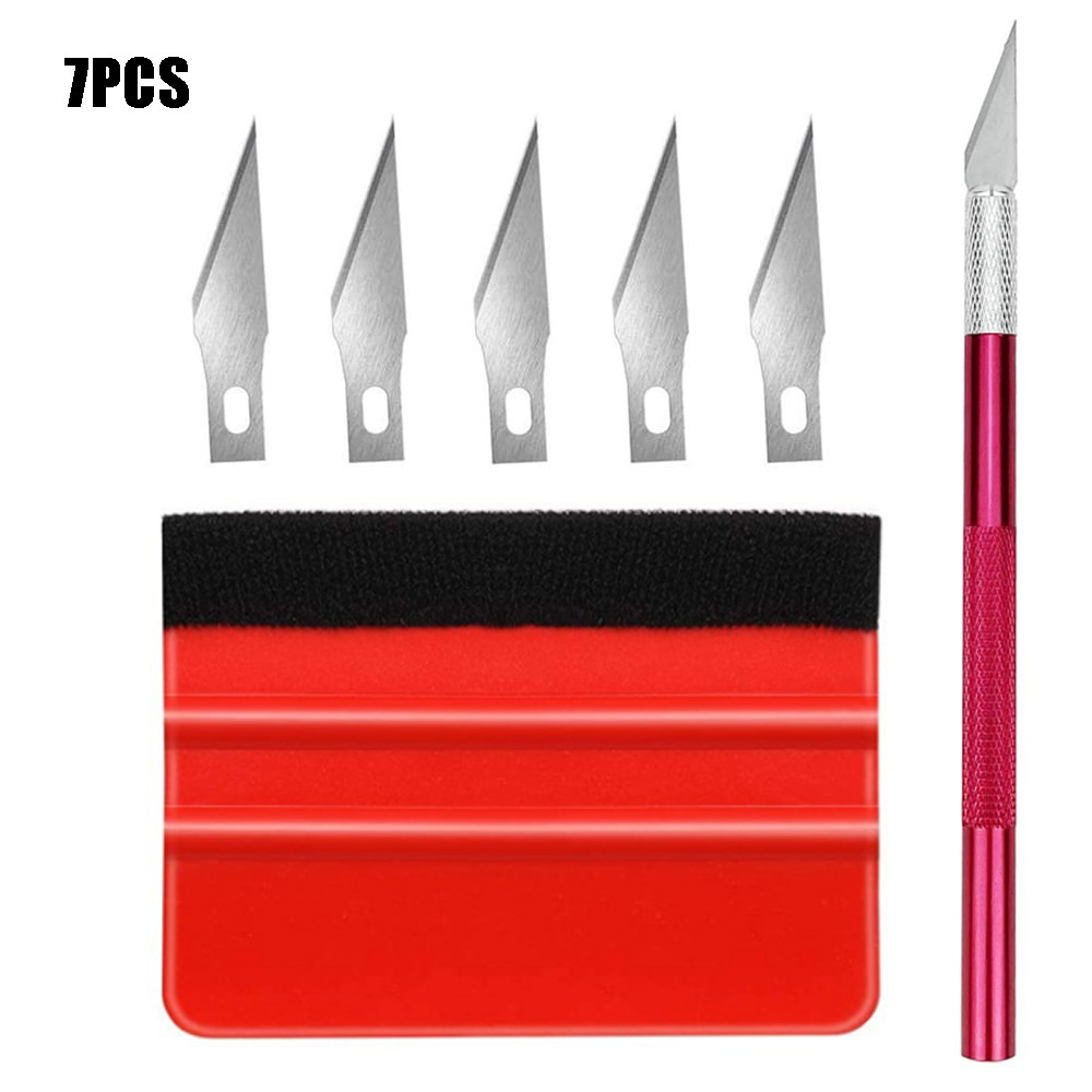 7-pieza de doble cara de la película del coche raspado kit de herramientas de plástico suave raspado material de aleación de aluminio herramienta de talla