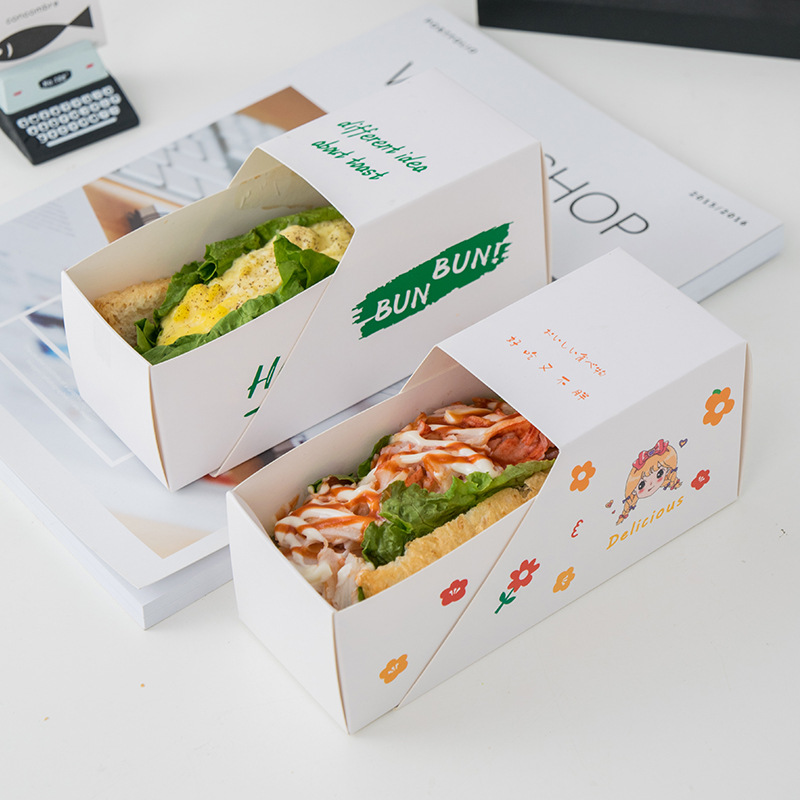 box网红三明治包装盒厚蛋烧吐司打包盒子便当一次性外带抽屉纸盒