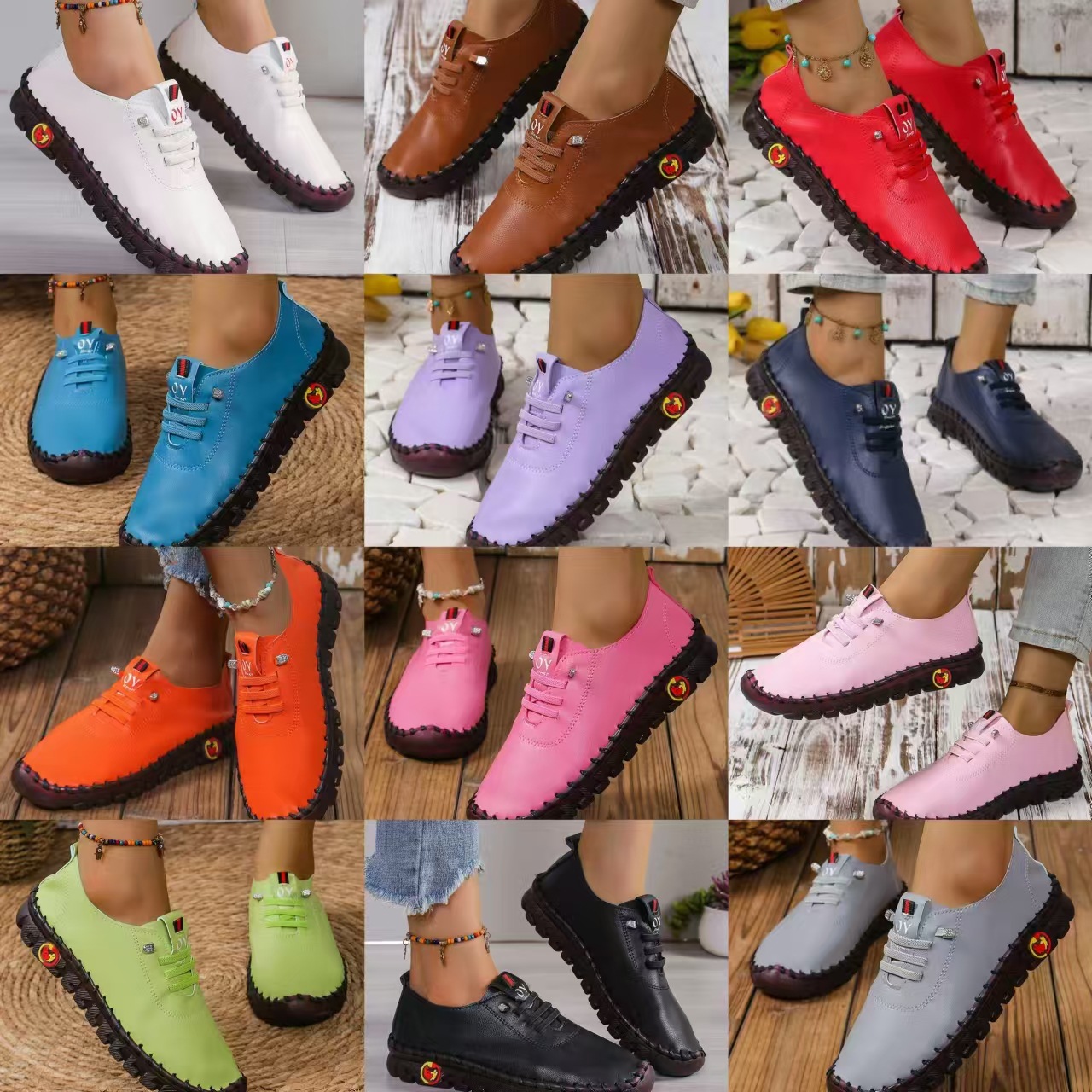 24 primavera y verano nuevos zapatos de tamaño único transfronterizos de tendón de tauro de mujer con suela suave costura a mano zapatos de madres mayores en stock al por mayor