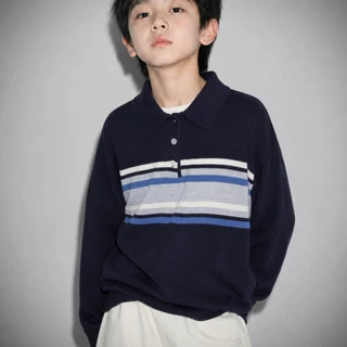 男童毛衣少年感薄款儿童针织衫秋装2026新款中大童休闲时尚polo衫
