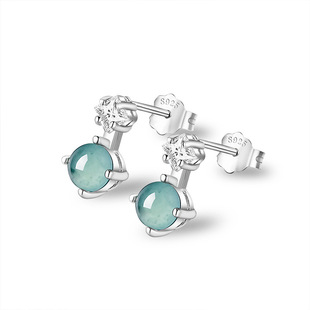 Natural A goods jade blue water egg surface earrings ice jade stone S925 silver inlaid fashion high-end women's earrings wholesale