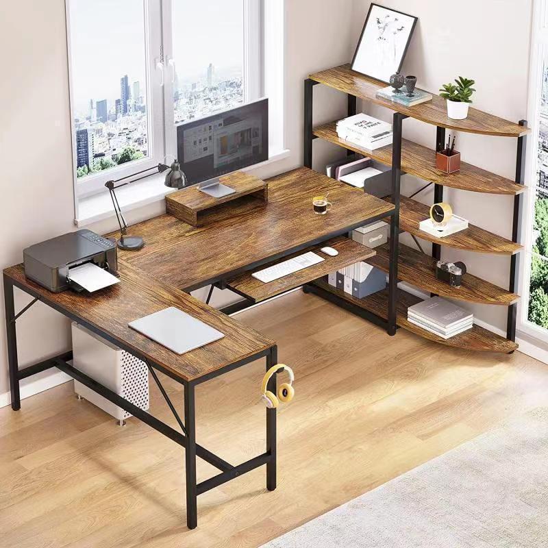 Amazon's Best-Selling L-Shaped Corner Computer Desk with Multi-Layer Storage Shelves, Office Desk with Computer Stand, Steel and Wood