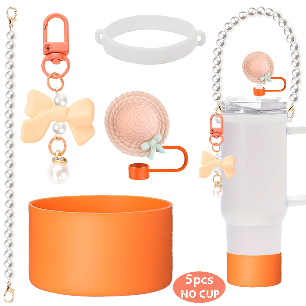 7pcs taza Stanley cuerda de mano colgante de silicona flor tapa de pajita bola de felpa colgante de copa cadena de taza de color