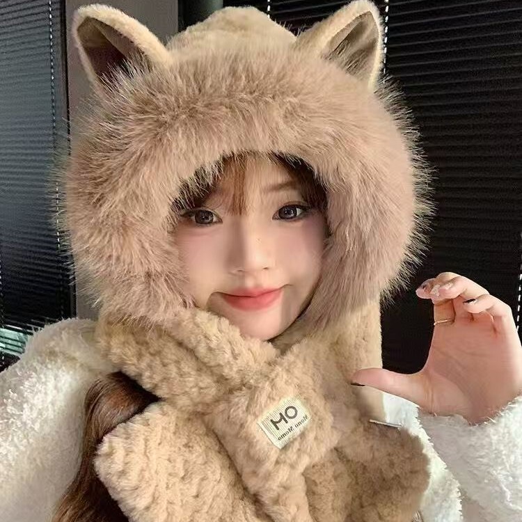 帽子女秋冬可爱雷锋帽百搭狐狸猫咪耳朵加厚毛绒保暖护耳包头帽潮|undefined