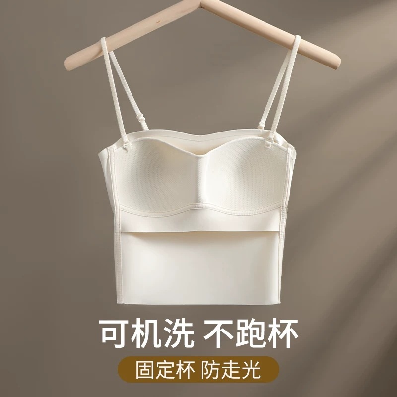 女性用美背中サスペンダーブラ、涼しくシームレスなチューブトップ、大きな胸が小さく見える、胸パッド付き、露出防止、胸を包むブラ、夏用薄手|undefined