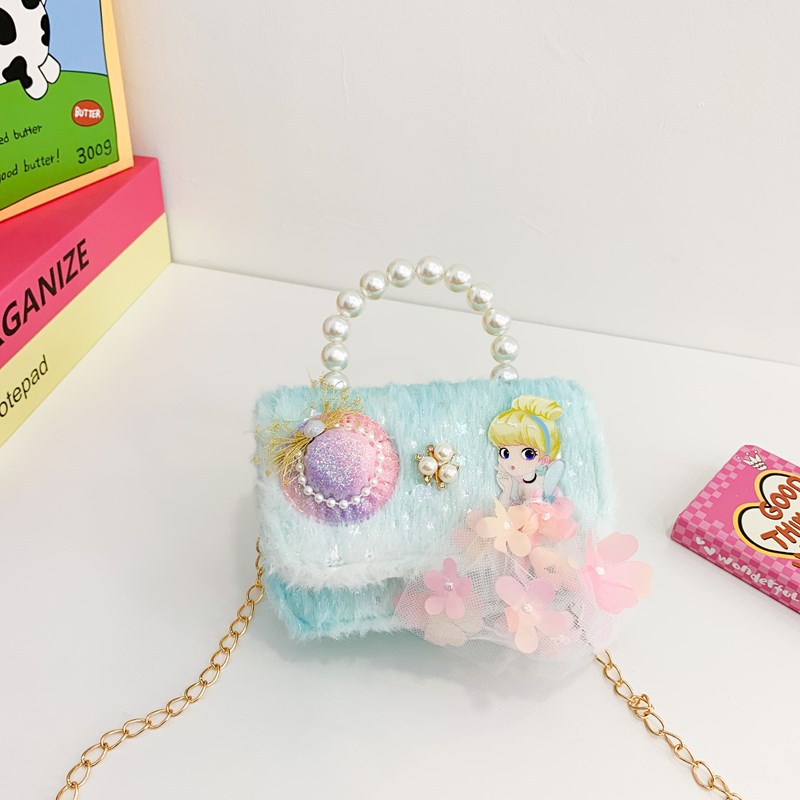 2025 nueva pequeña bolsa de niños de viento de fragancia, mini bolso de perlas, lindos bebés princesas bolso de hombro de peluche