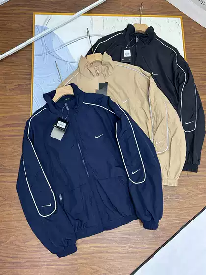 Overseas Popular Nk Co-Branded Woven Jacket Hook Embroider Casual Loose Couple Reflective Stand Collar Jacket Windbreaker