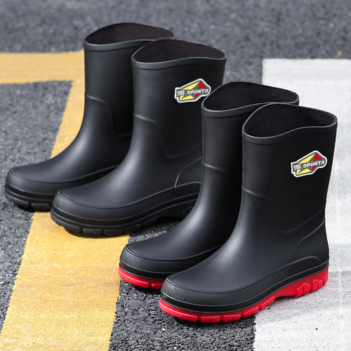 New men's waterproof shoes, rain shoes, non-slip rain boots, medium tube fashionable rubber shoes, Korean slip-on casual wholesale, cross-border