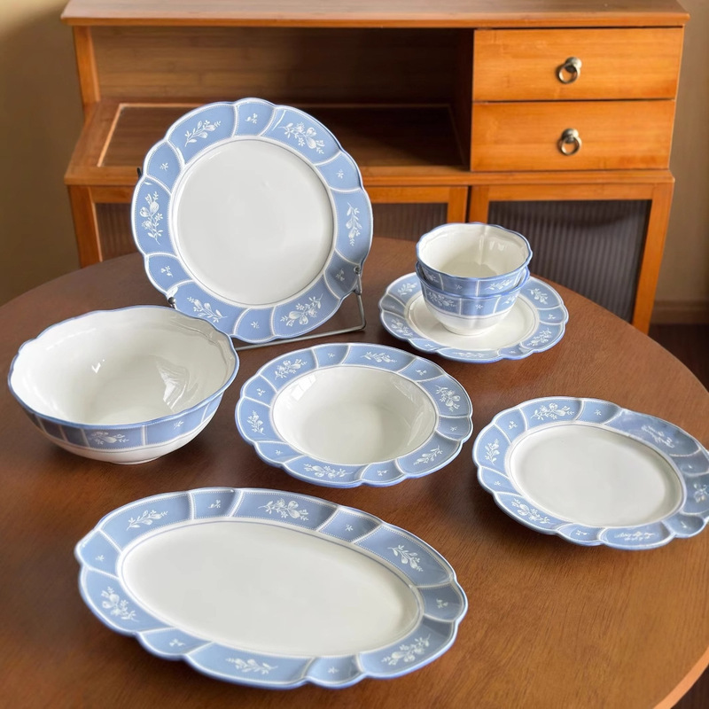 Blue Windmill Ceramic Dinnerware Set, High Aesthetic Ceramic Bowls for Home Use, Rice Bowls, Large Soup Bowls, Irregular Plates Blue Windmill Ceramic Dinnerware Set, High Aesthetic Ceramic Bowls for Home Use, Rice Bowls, Large Soup Bowls, Irregular Plates