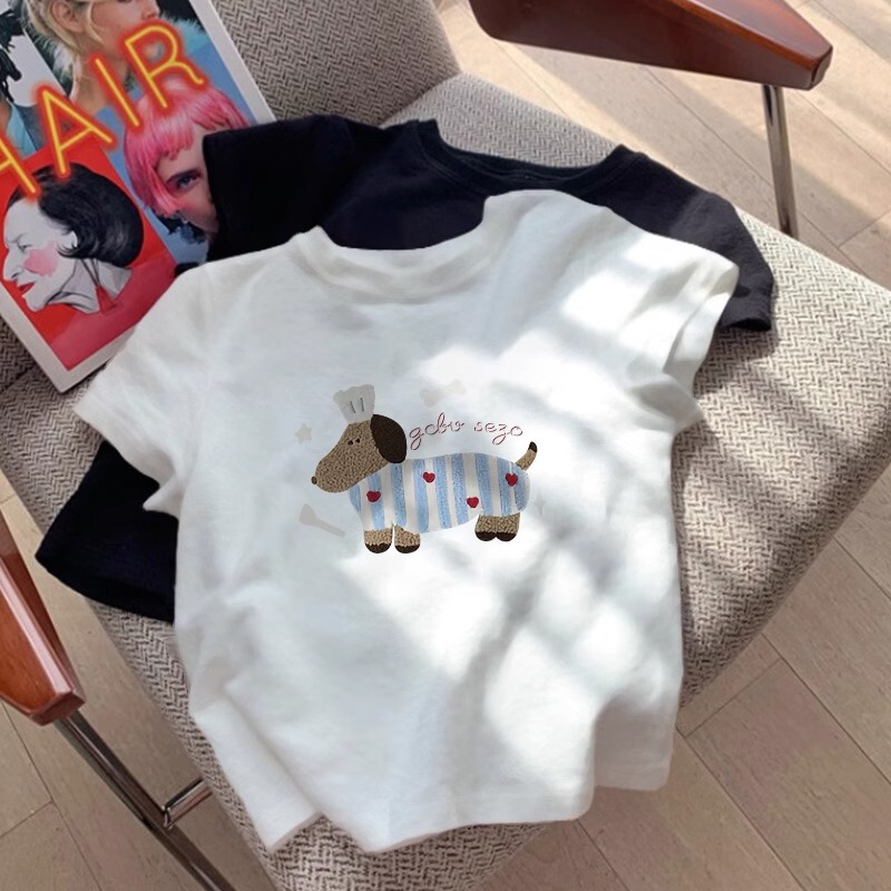 ネットセレブ人気の純綿半袖Tシャツレディース2025夏新作右肩ラウンドネックスリムフィットベーシックトップ|undefined