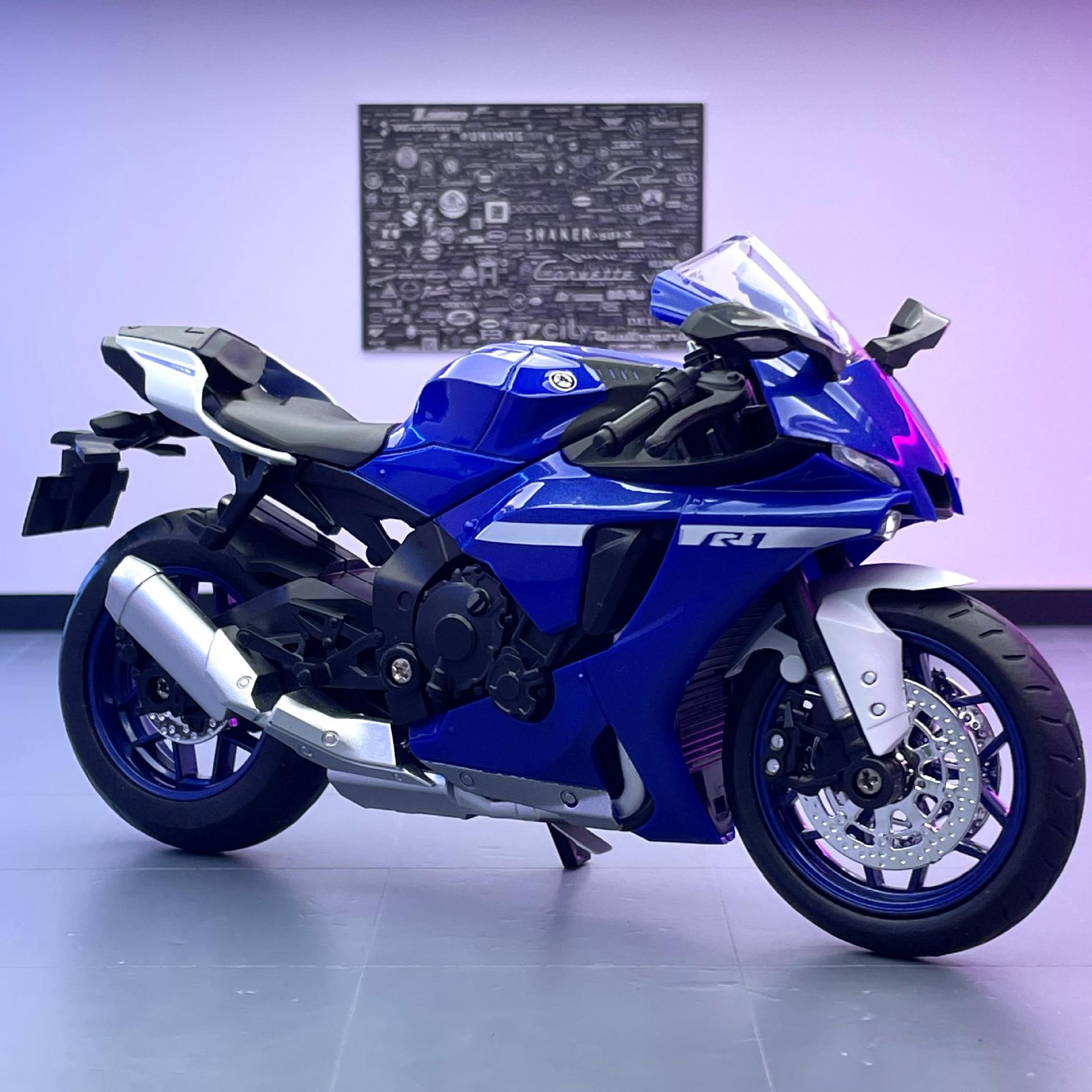 Huayi aleación modelo de coche 1:12 Yamaha R1 motocicleta con luz sonido juguete coche música modelo adornos