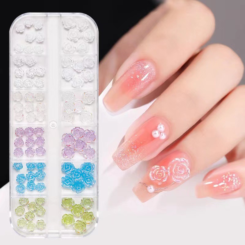 Joyería de uñas Aurora arco perla remache pequeños accesorios Super Flash pequeño diamante 12 rejilla mixta decoración de uñas al por mayor