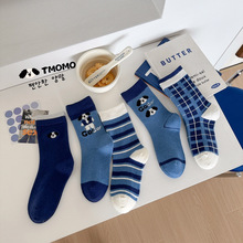 TMOMO兔默默蓝色小狗一体机无骨缝头儿童羊毛袜高筒袜25AW073