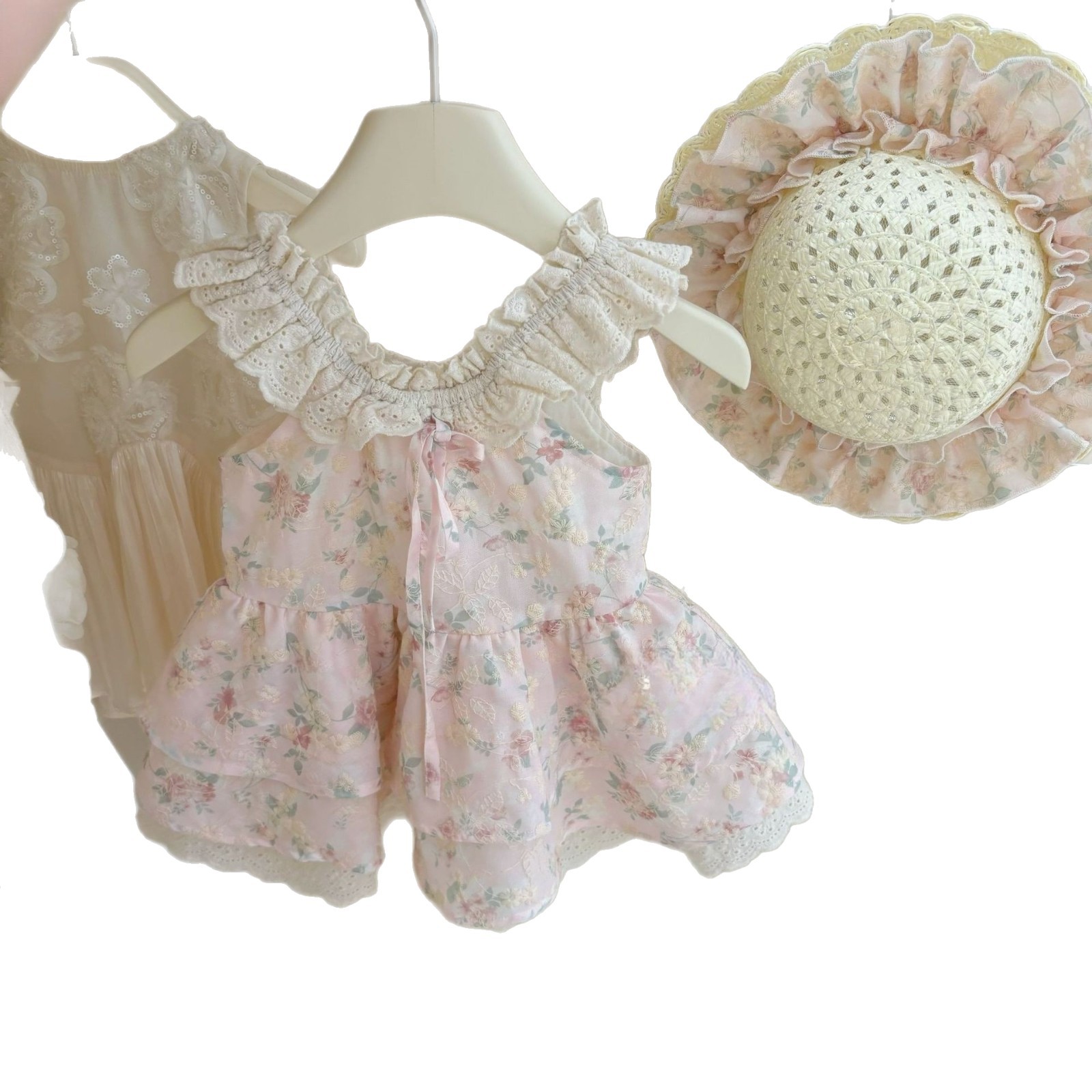 [Enviar sombrero] Nueva flor de cerezo Ling ~ Vestido de encaje floral suave con mangas pequeñas y dulces de verano para niñas