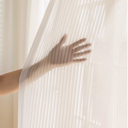 Trendy Sheer Fabric with Light-Transmitting but Not See-Through Illusion, Light and Shadow Blinds, Crown Sheer Curtain, White Window Screen for Guesthouse Living Room