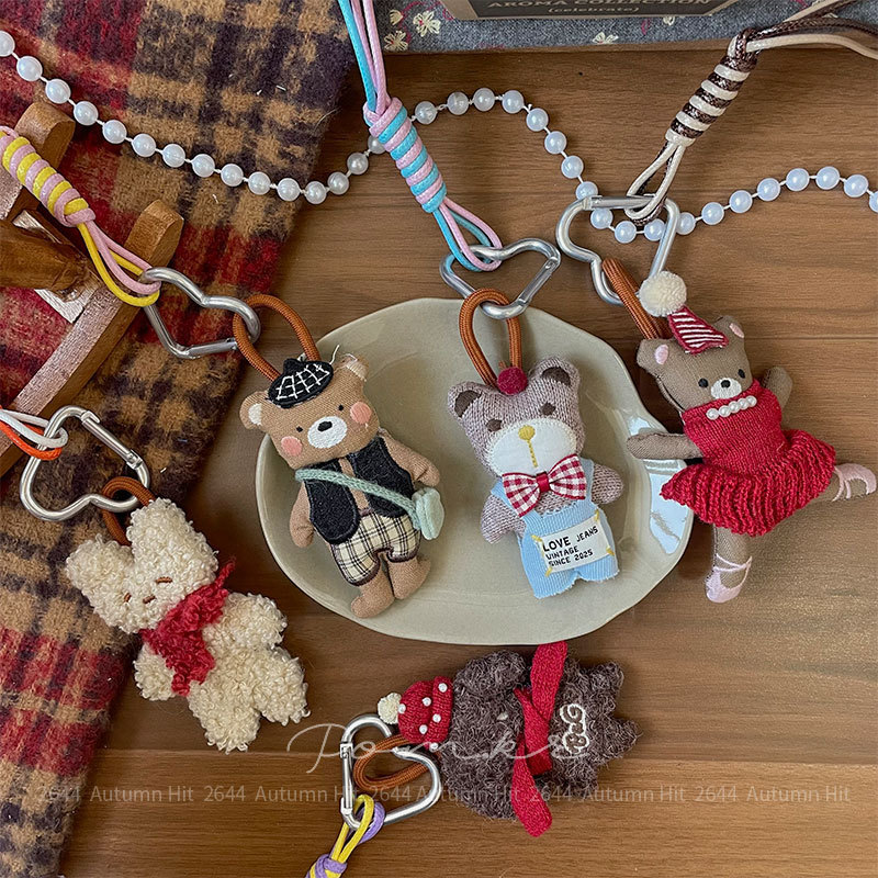 New Korean Retro Wear Bear Pendant, Handmade Doll Keychain, Bag Backpack, Cute Doll Pendant