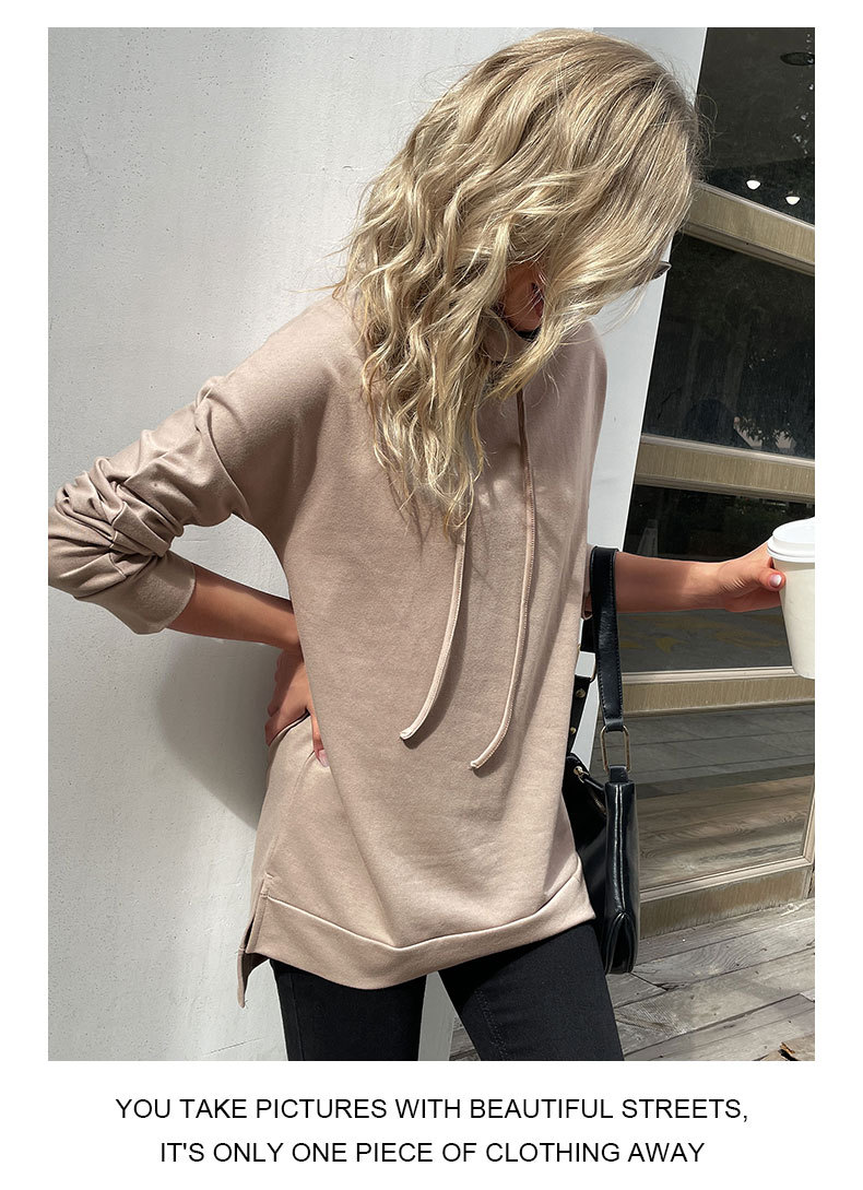 Düz Renk Yığın Yaka Orta Boy Spor Kazak Sweatshirt_voghion.com