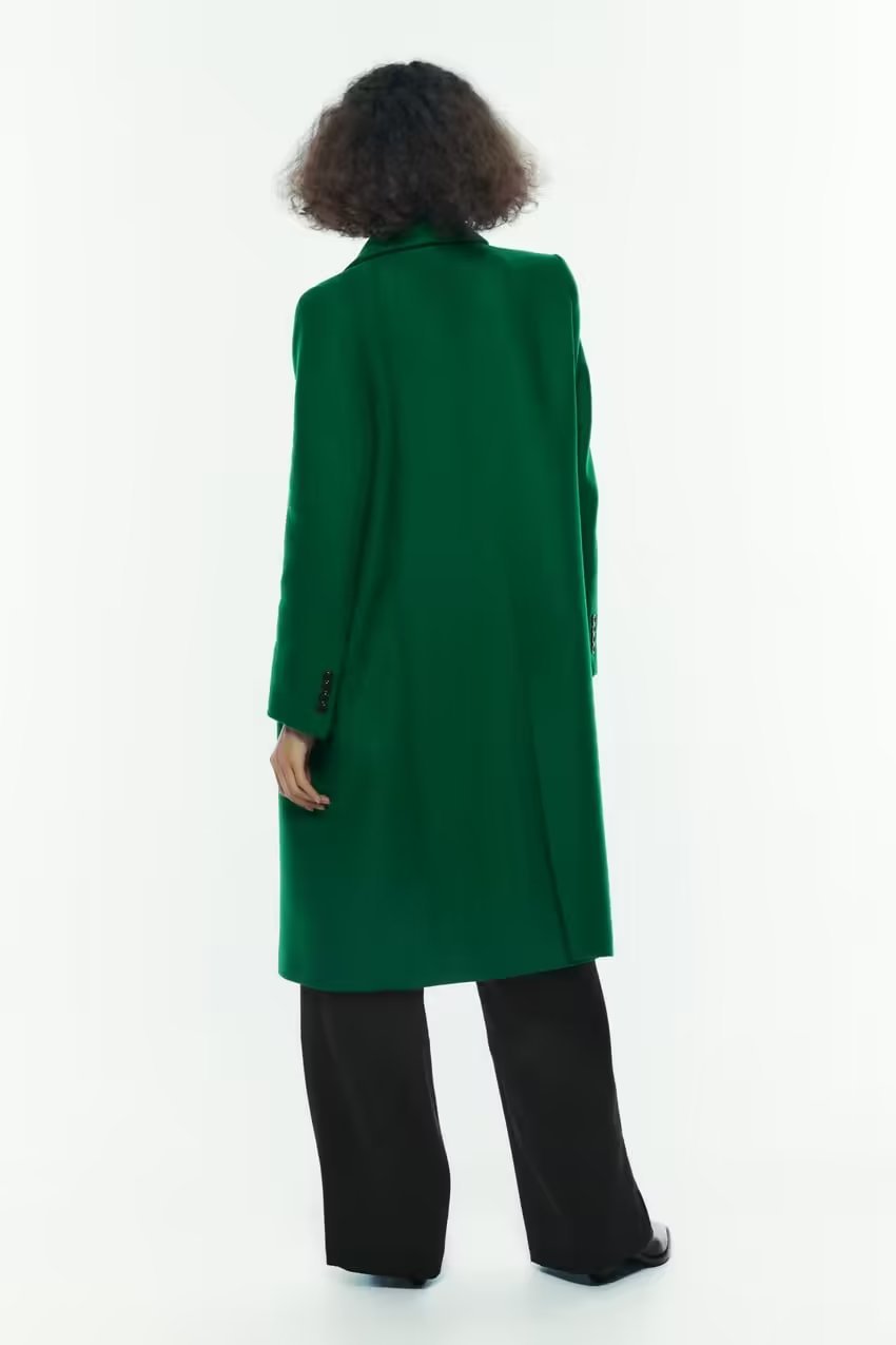 solid color long sleeve mid length woolen coat NSAM138925