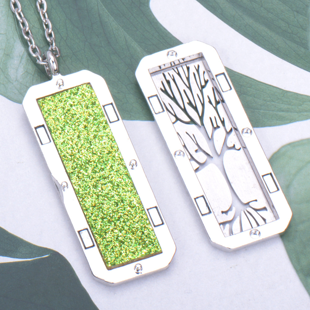 Stainless Steel Rectangular Aromatherapy Sweater Chain Necklace_voghion.com