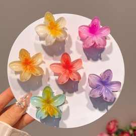网红鸡蛋花发夹小号高级感渐变花朵抓夹气质发卡后脑勺鲨鱼夹头饰