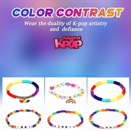 Carnival Theme Series Bracelet Set Simple and Fashionable Purple Green Yellow Heart Letter Beaded Soft Clay Elastic Bracelet