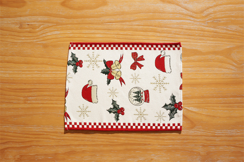 Drapeau de table de noël en jacquard teint en fil, flocon de neige, chapeau de noël, nappe à pampilles, décoration, couverture de drapeau de chevet_voghion.com