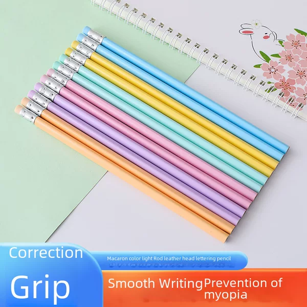Macaron Color Polar Leather Head Engraving Pencil Correcting Posture Writing HB Triangle Pole Students Beginner Correcting Portable Pencil