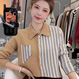 设计感别致拼色针织开衫女高级感前短后长小众上衣毛衣外套秋冬潮