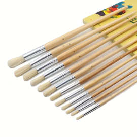 单支油画笔圆头优质猪鬃长桦木杆 手绘排笔12个号丙酸烯艺术画笔