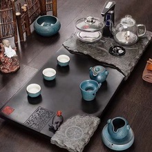 天然整块乌金石茶盘全自动一体茶具套装家用功夫电磁炉客厅大茶台