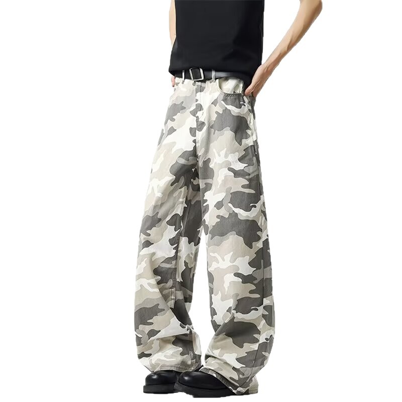 Japón de estilo neutro, pantalones de camuflaje de primavera y otoño para hombres, pantalones rectos, temperamento simple, jeans perezosos.