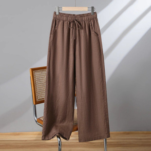 Popular Solid Color Cotton and Linen Wide-Leg Pants for Women, New Spring and Summer Korean Style High-Waisted Loose Nine-Point Casual Straight Pants