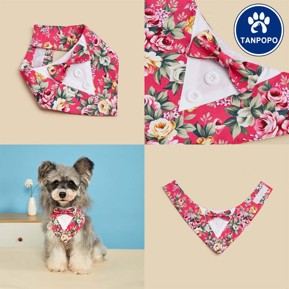 TANPOPO Traje de flores nuevo transfronterizo Toalla de saliva para mascotas Toalla triangular para mascotas Velcro Bufanda para perros