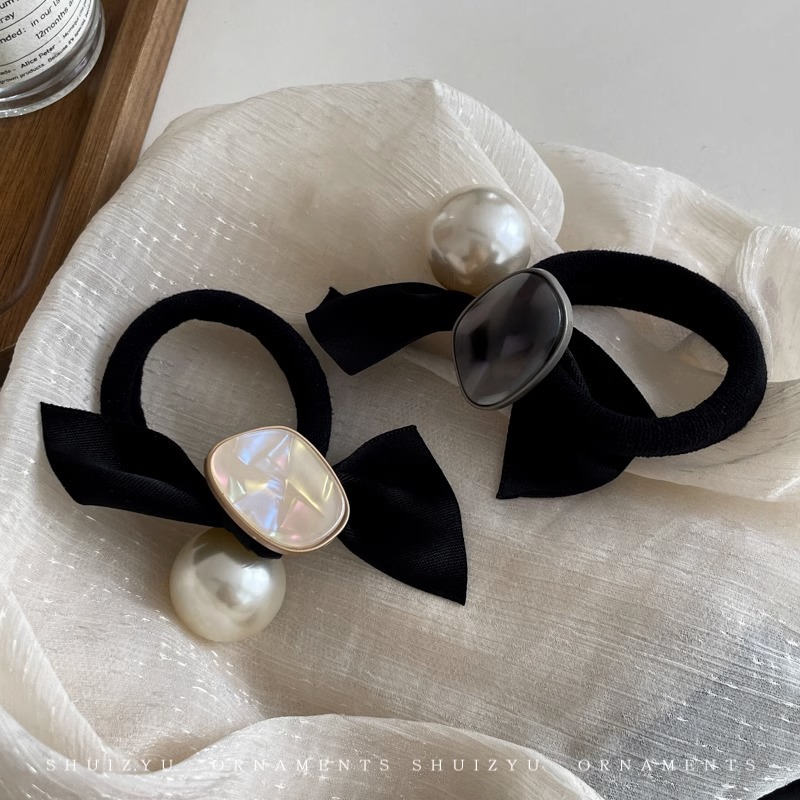 Banda de pelo de perlas cuerda de pelo de cola de caballo de alto grado para mujeres chicas temperamento simple banda de goma no daña el cabello cubierta de cuero accesorios para el cabello