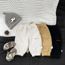 儿童加绒休闲卫裤秋冬季2025新款男女宝宝洋气加厚运动束脚长裤子