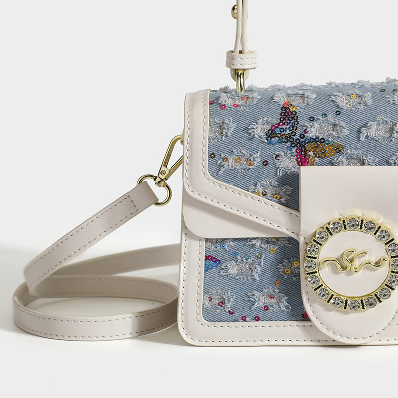 Women's Small Square Shoulder Crossbody Bag With Diamond Accents_voghion.com