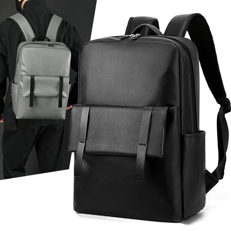 Free Shipping Men's Backpack Simple Fashion Travel Bag Large Capacity PU Leather Computer Bag Fashionable Youth Double Backpack