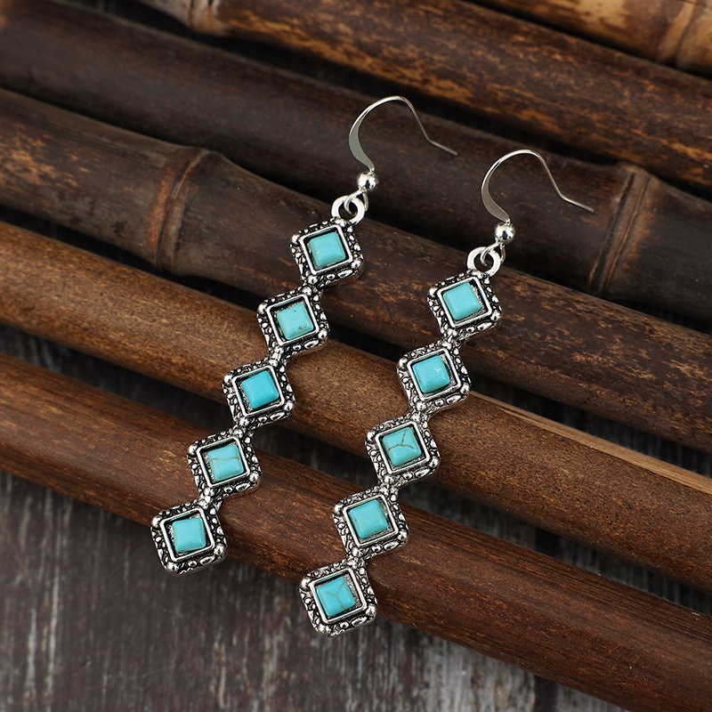 Plating Design 1 Pair Retro Ethnic Style Geometric Plating Alloy Turquoise Drop Earrings