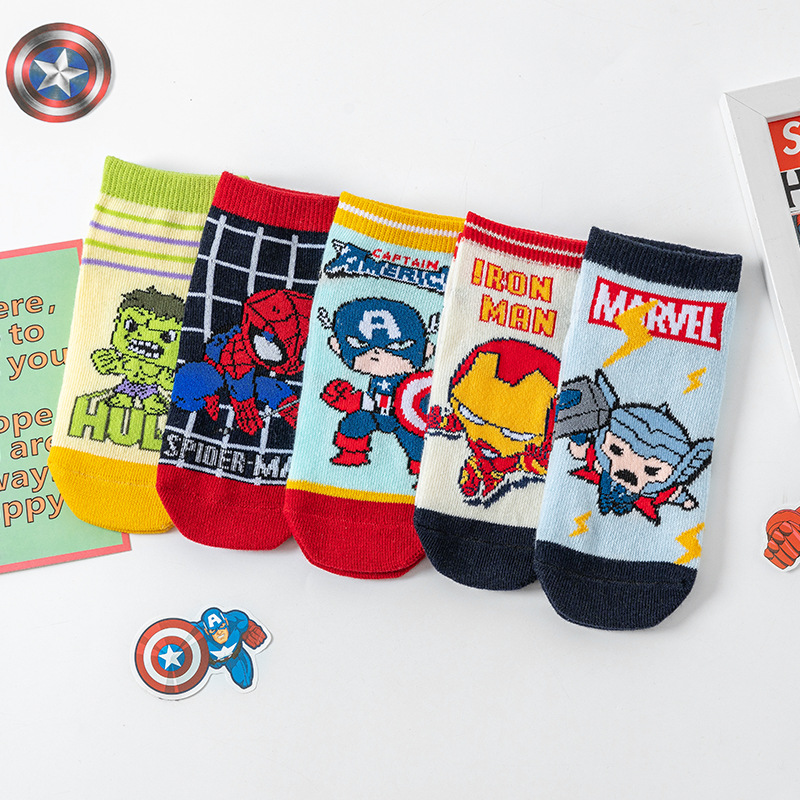 2022 children's hero series short socks spring and summer new cartoon boys' boneless socks spider man children's socks wholesale