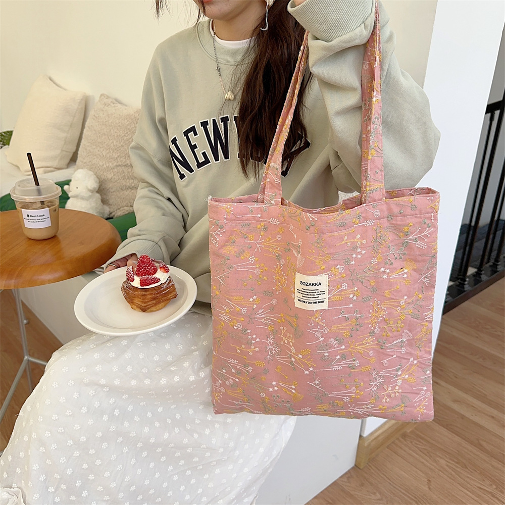 43204 ins Spring/Summer New Gentle small floral starry sky single-shoulder canvas bag with large capacity for girls' study bag undefined